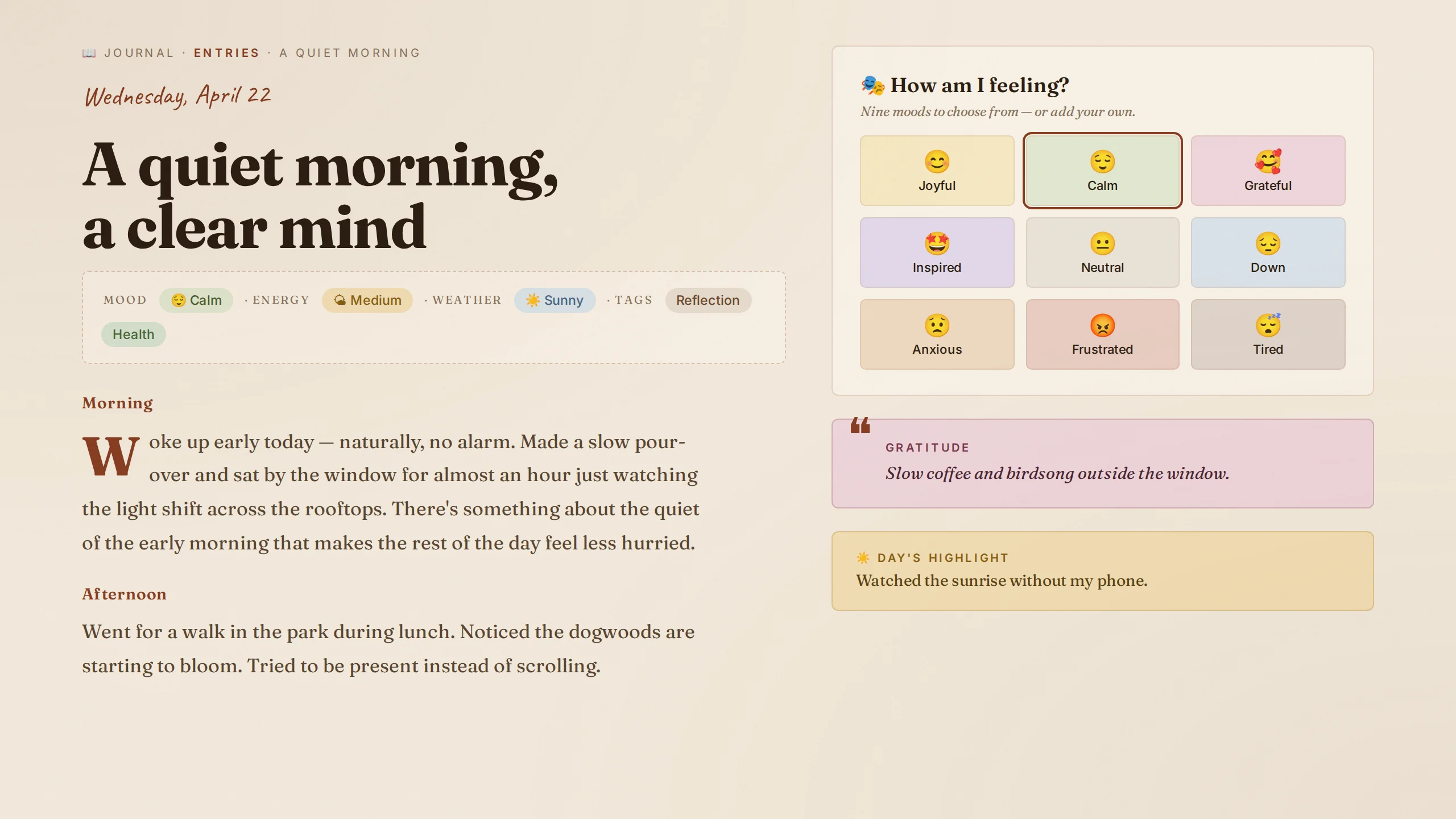 A quiet morning, clear mind — daily prompt page